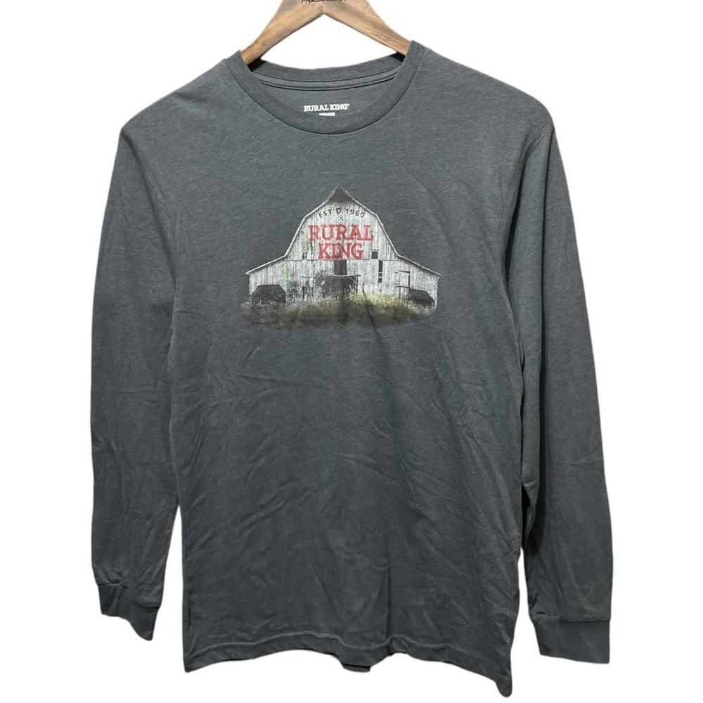 gray Rural King farm barn outdoor nature graphic long sleeve crewneck shirt top